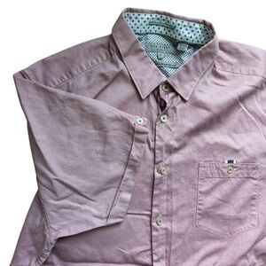 Ted Baker Shirt Mens 6 XXL 2X Salmon Oxford Short Sleeve Button Up Cotton Casual